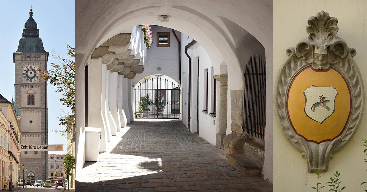 Stadstoren, doorkijkje en familiewapen