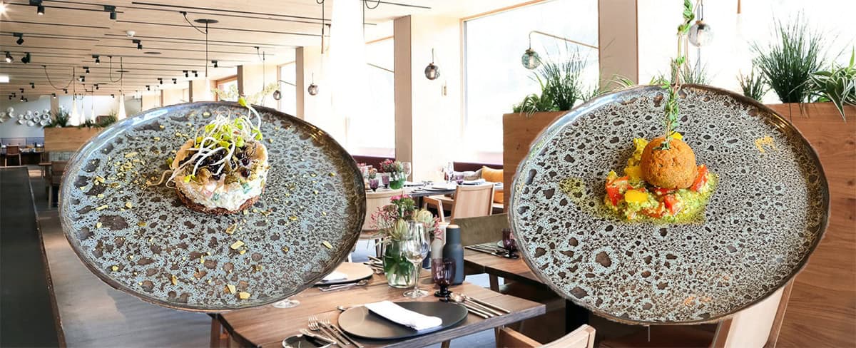 Mooi opgemaakte gerechten in het vriendelijk ingerichte restaurant Hochsitz